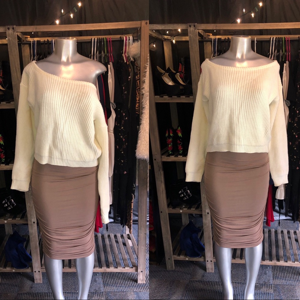 Off shoulder knit sweater